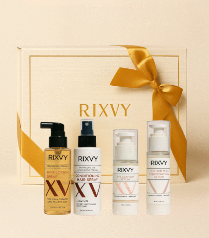 Rixvy Complete Self-Care Box with serum, lotion and conditioner – skincare and haircare set